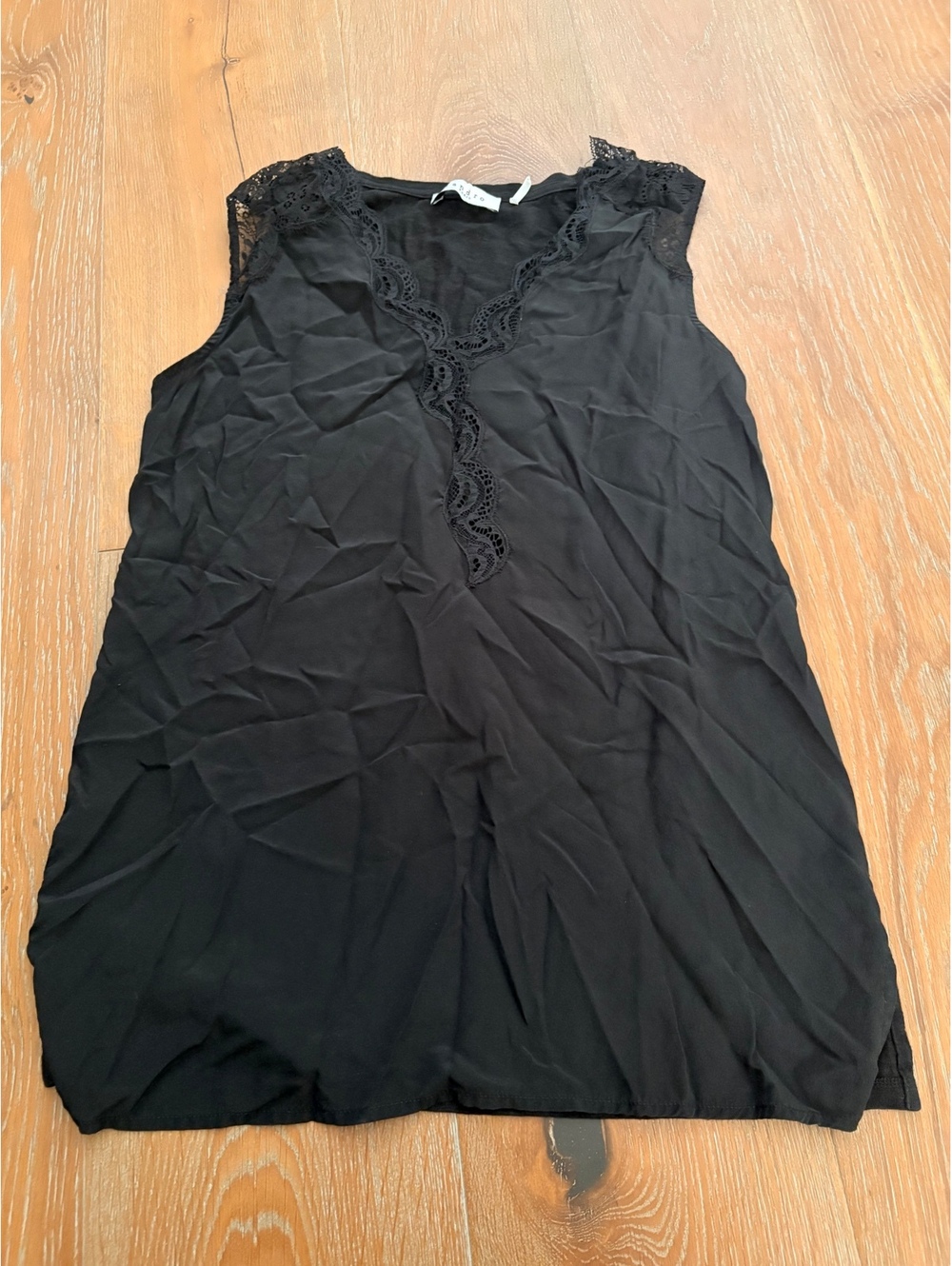 Sandro Paris Black Lace Trim Sleeveless Top Parisian Chic Size 2